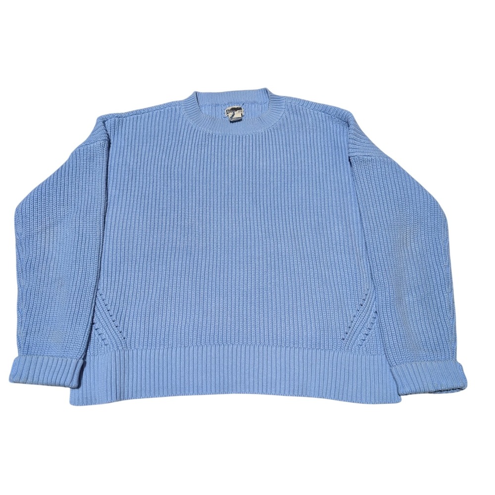 Duluth Trading Co Sweater Womens M Blue Cotton Knit Boxy Crewneck Pullover